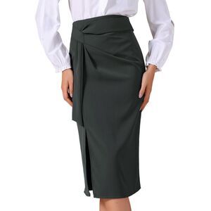 Women's Work Wrap Skirts Bow Tie Office Slit High Waist Midi Skirt